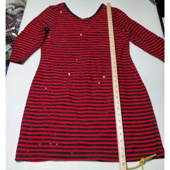 Express Womens Red Striped Sequin Mini Dress Size Large Bodycon Sexy Holidays - Picture 4 of 6